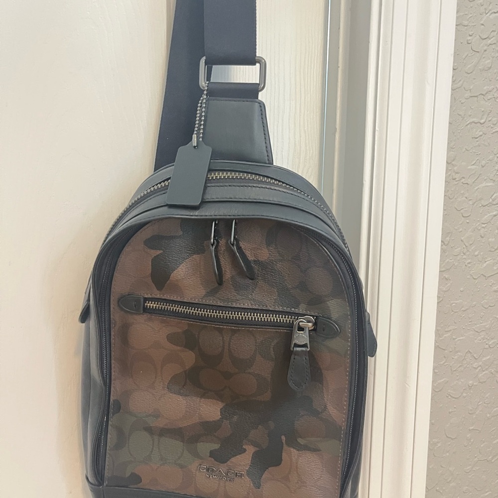 Coach Men's Black and Brown Camouflage Belt Bag
